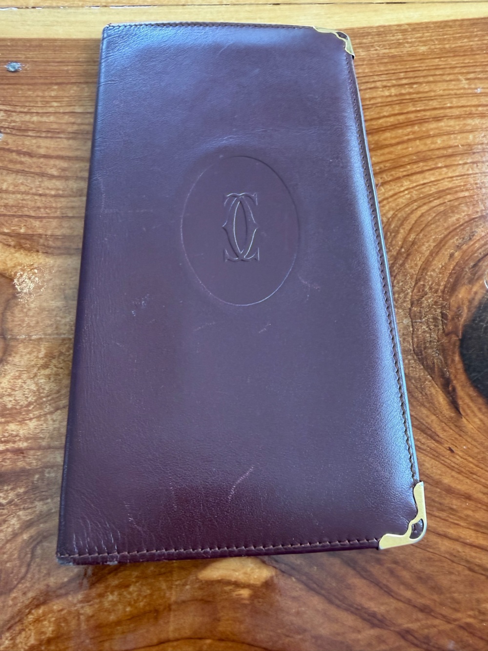 Cartier Camel Leather Travel Folio with Gold Corner Accents
